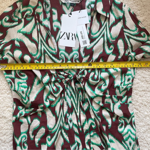 Zara The Selena Blouse Bohemian Print Bell Sleeve Tie Front Blouse Size M NWT - Picture 8 of 8